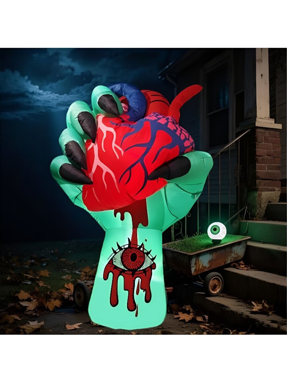 5 FT Halloween Inflatables Zombie Hand with Pumping Heart, Scary Animated Blow